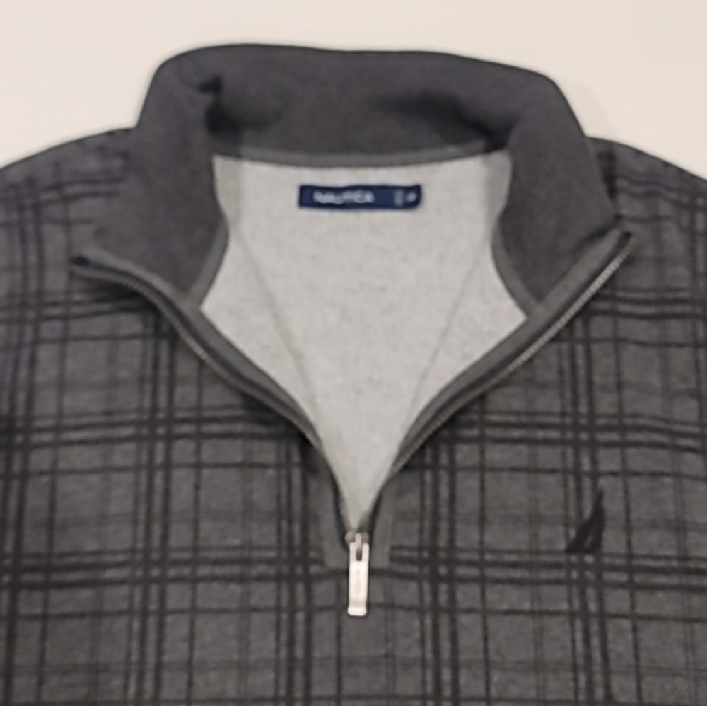 Nautica Quarter Zip Pullover Plaid Sweatshirt Top Gray XXL - Picture 5 of 11